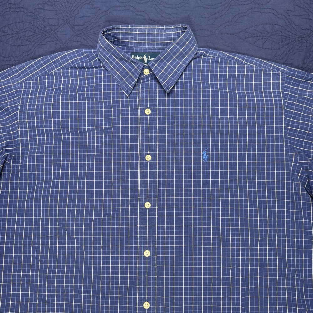 Ralph Lauren Blake Mens Large Blue Windowpane Check Cotton Button Down Shirt